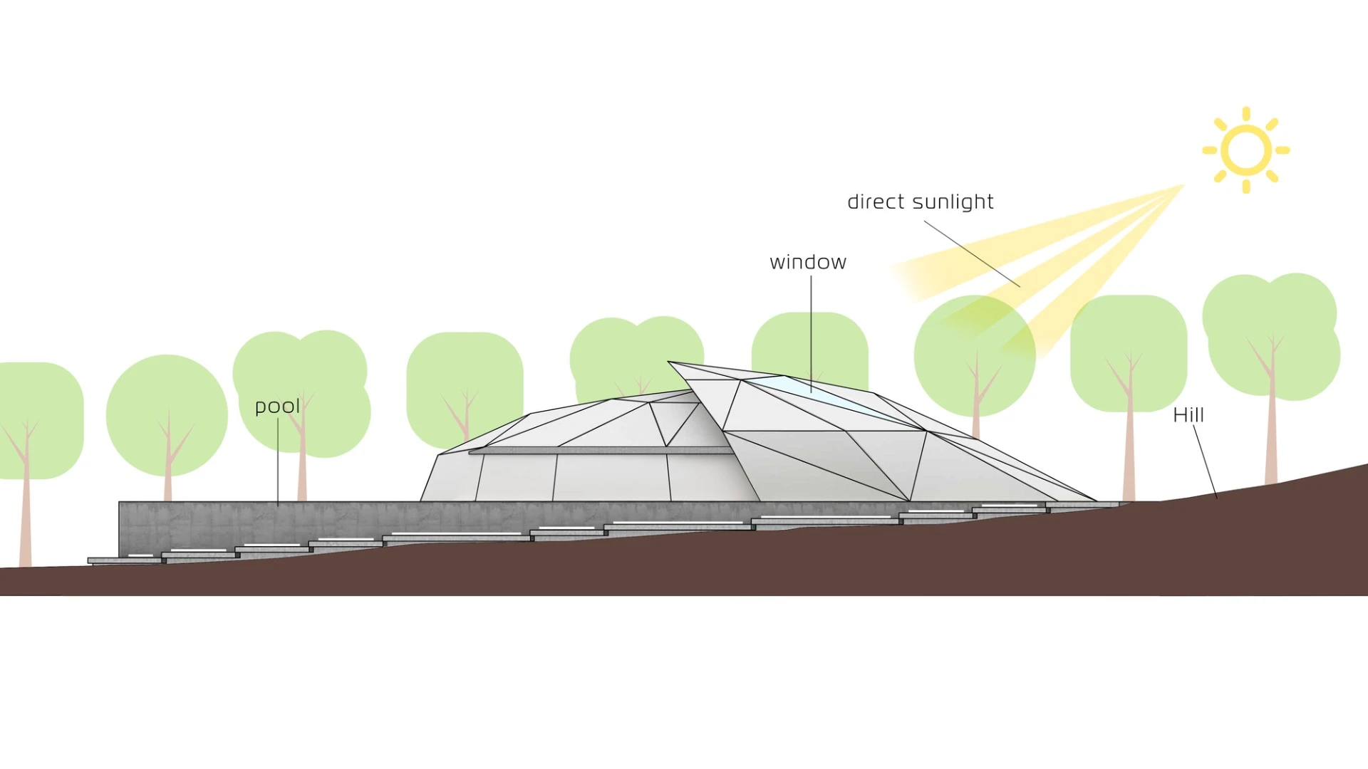 Architectural drawing of Shell House, showing the home closed-off to the outside