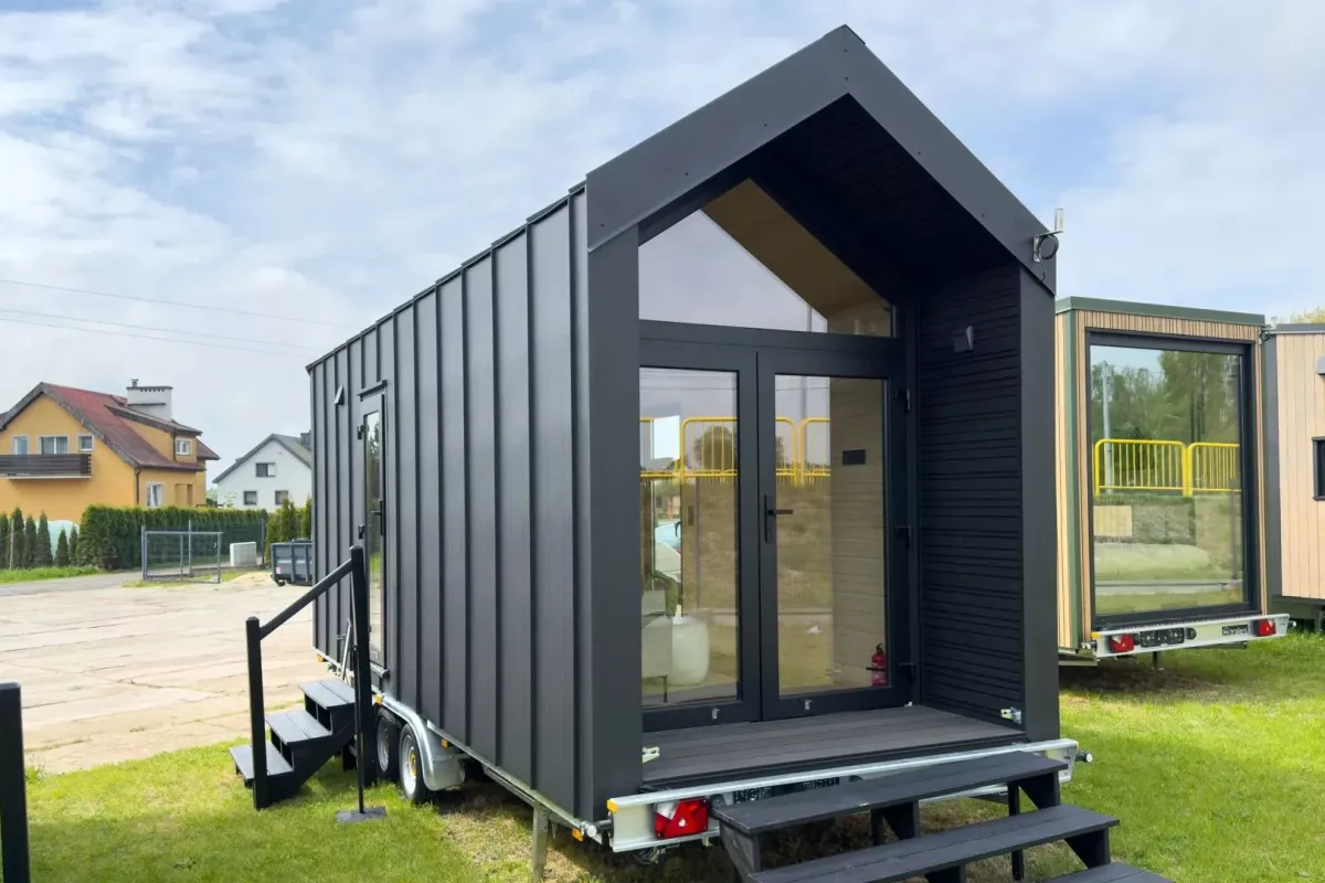 The Chocolate tiny house sits on a THM 660 Lift&Go trailer and has a usable internal area of 169 sq ft