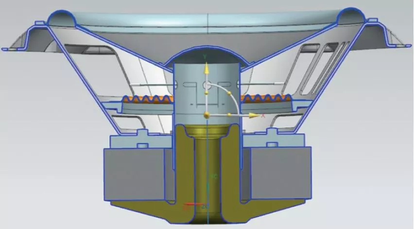 The Bowers and Wilkins Zeppelin Wireless subwoofer cross section