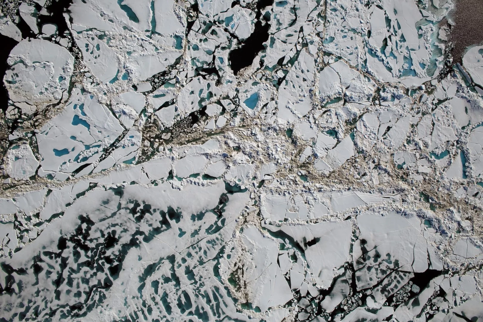 An image of Arctic sea ice captured from 1,500 feet during an NASA survey