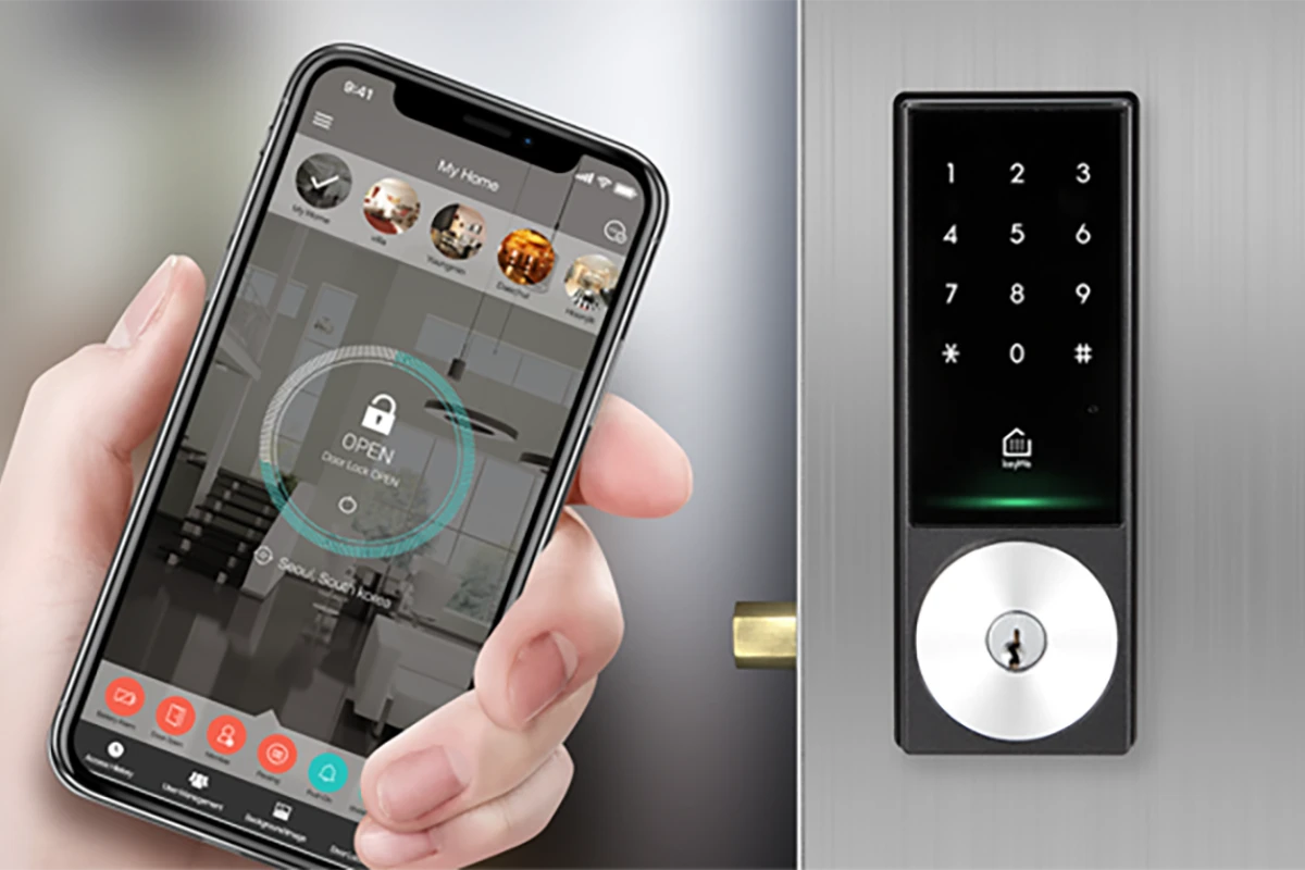 KeyWe's smart lock can open hands-free over Bluetooth or Wi-Fi, or with NFC tags, or pin codes, or even with an actual key.