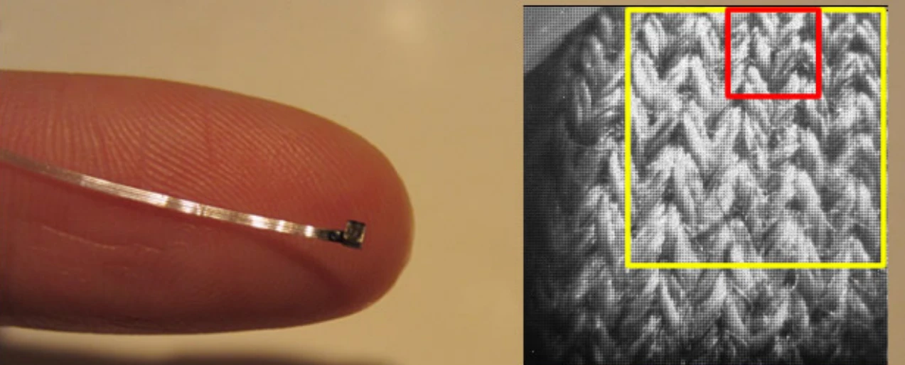 Magic Finger's high-resolution camera with image examples at various magnifications