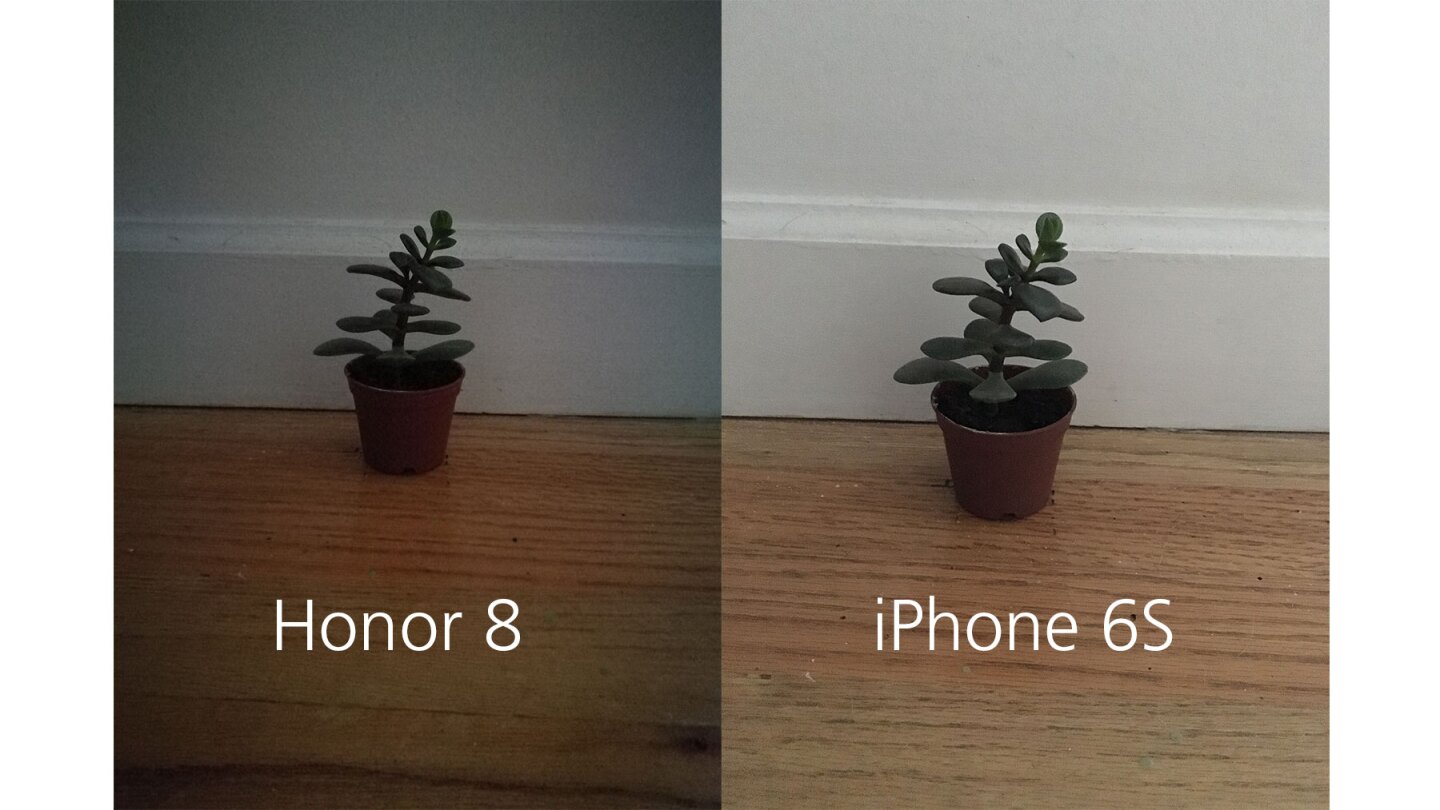 Both captures were made with the same lighting, with dramatically different results. The Honor 8 seems to put selfies above low-light shooting.