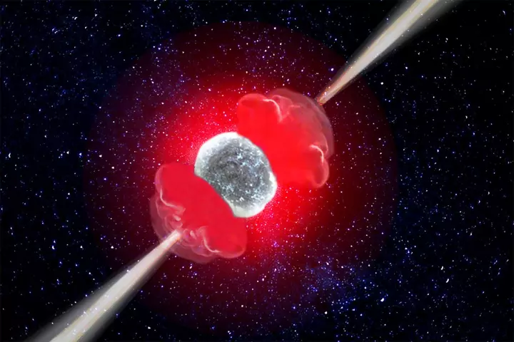 An artist's illustration of a hypernova, a type of stellar explosion up to 10 times more energetic than a supernova