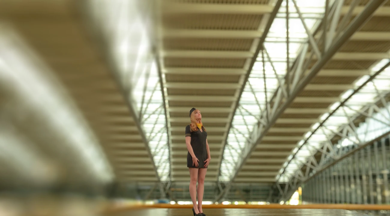 A statuette of a flight attendant in a hangar bay?