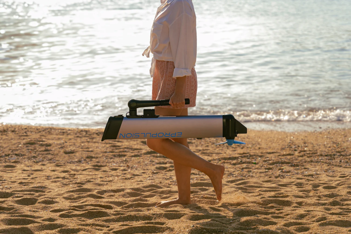 A compact, lightweight electric outboard designed for compact, lightweight boats