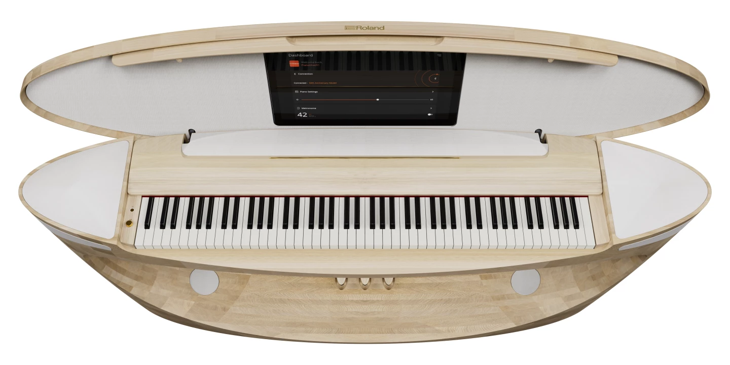 The 50th Anniversary Concept Model Piano comes packed with Roland's latest sound system and tones, together with classic piano voices and "a keyboard touch more natural and responsive than ever before"