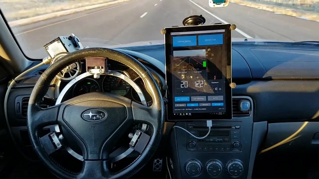 An early prototype of X-Matiks' LaneCruise system fitted to a Subaru Forester