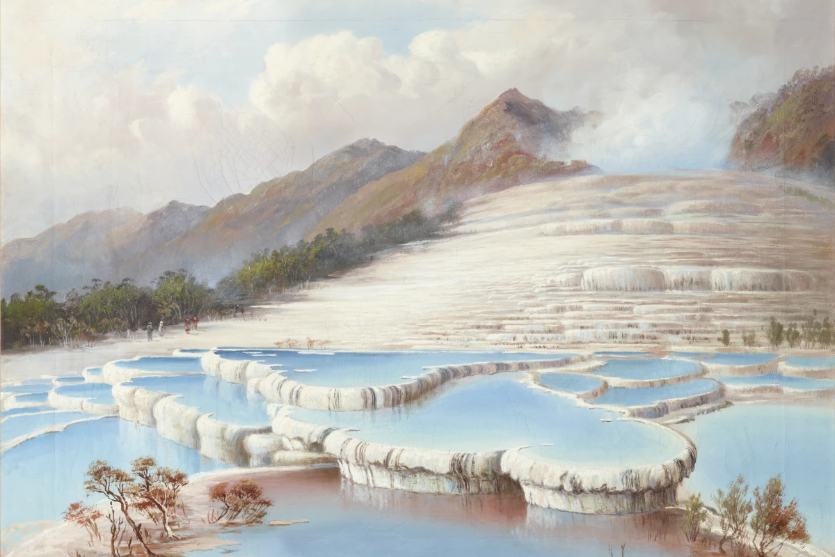 New Zealand's spectacular White Terraces, as painted by artist Charles Blomfield in 1882, just four years before their destruction.