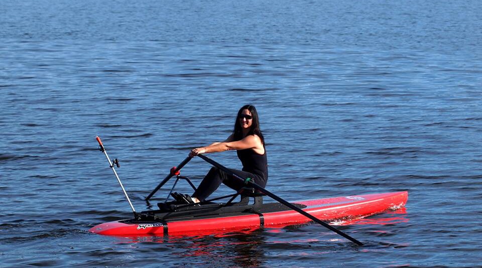 Kit converts a standup paddleboard into a sitdown Oar Board