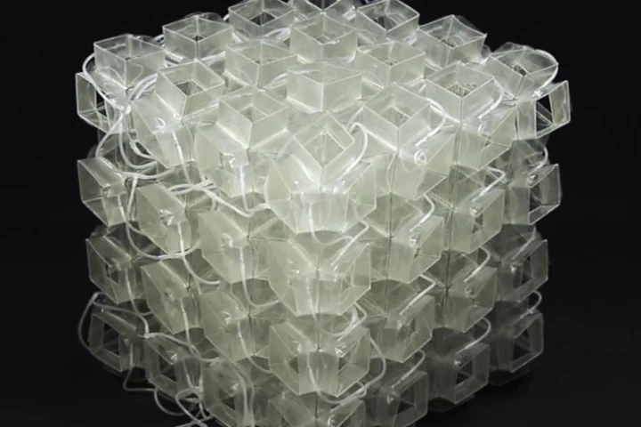 Using thin polymer sheets, the team created 64 individual cells to make a 4 x 4 x 4 cube capable of growing, shrinking, changing its entire shape, altering the orientation of its microstructure, and folding to become totally flat