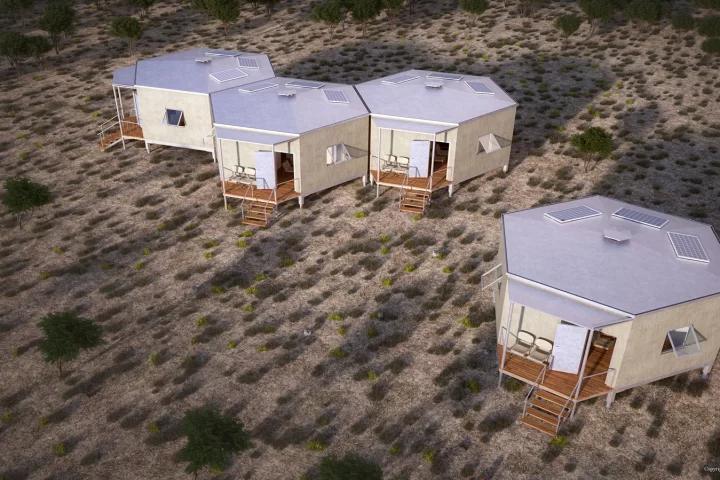 The hexagonal shape of the shelter was chosen for its inherent structural stability plus it also allows for a greater degree of modularity than would be the case with fewer sides