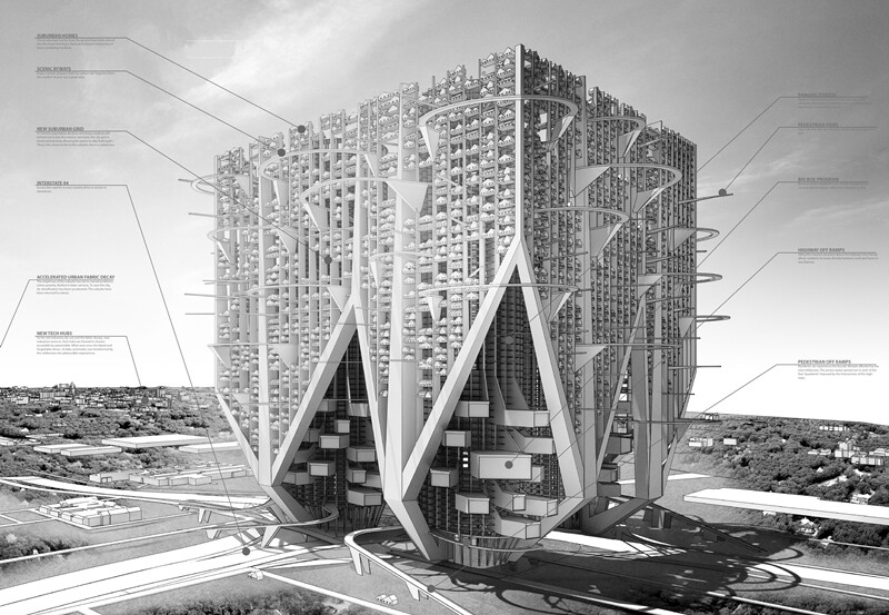 Second Place - Car And Shell Skyscraper: Or Marinetti’s Monster by Mark Talbot, Daniel Markiewicz (United States)