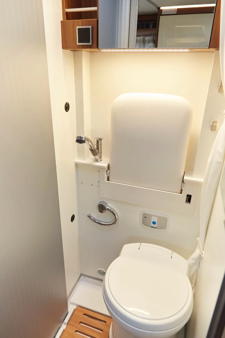 The sink flips out of the way to conserve space