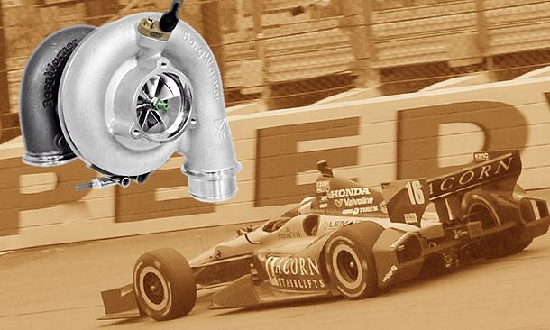 Borg-Warner turbocharger against an Indy race background (Photo: INDYCAR)