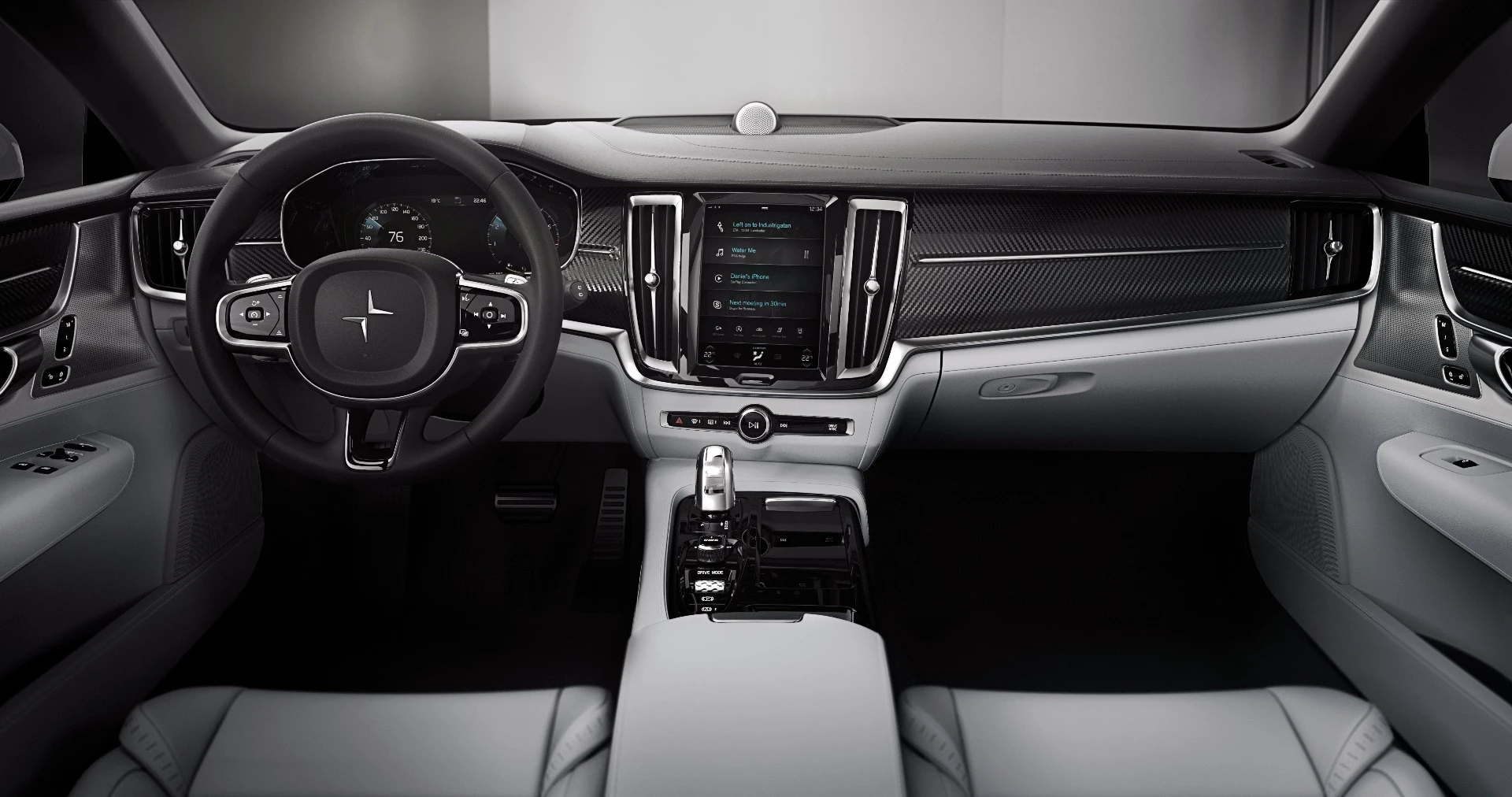 Polestar previews an interior with a tall tablet-like infotainment screen and rather huge A/C vents