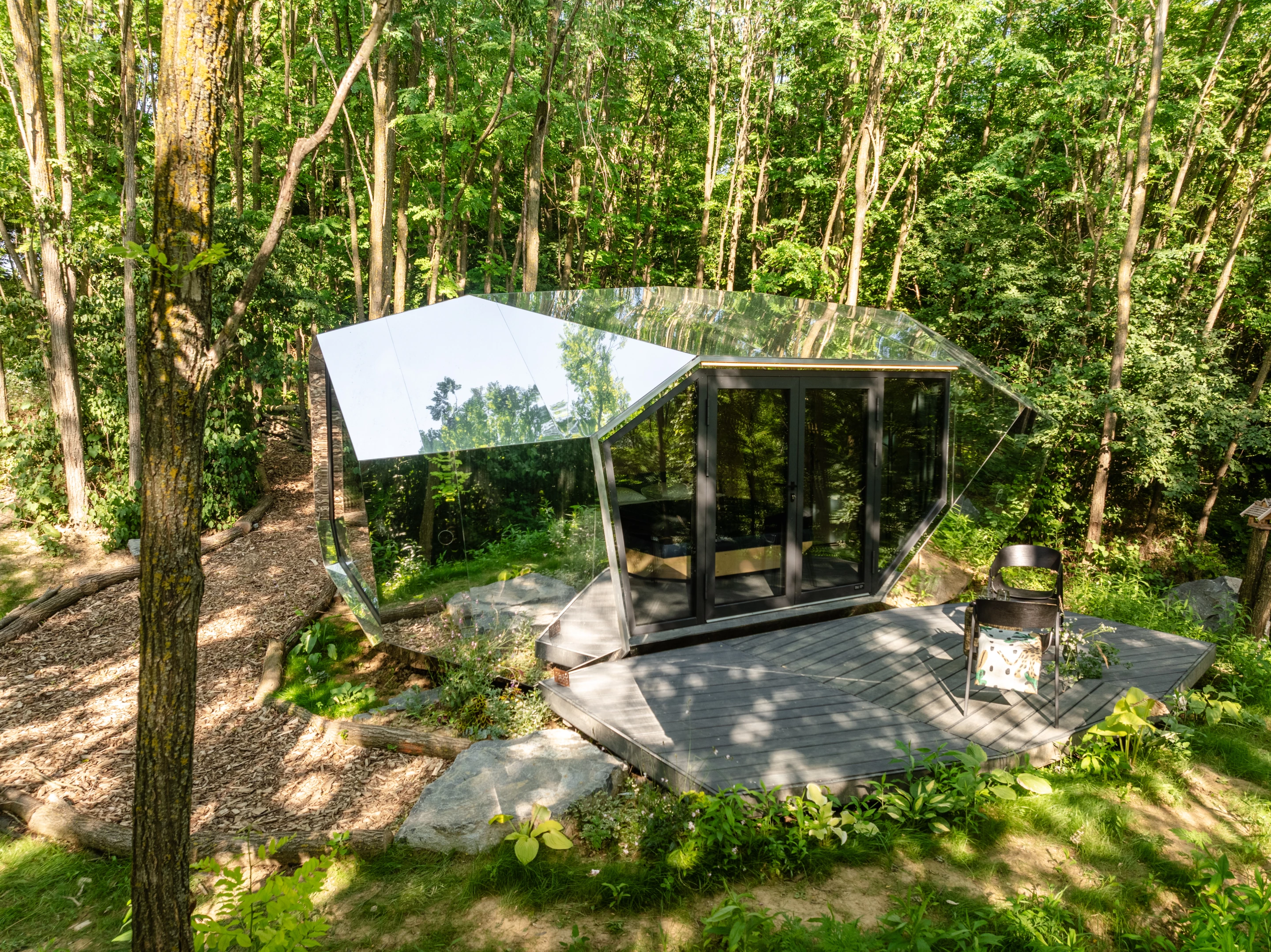 The Pebl Grand, by Hello Wood, is an eye-catching tiny house that boasts its own sauna