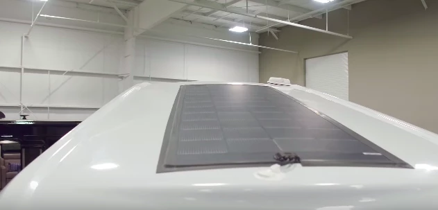A 220-watt solar panel feeds the dual-battery storage system
