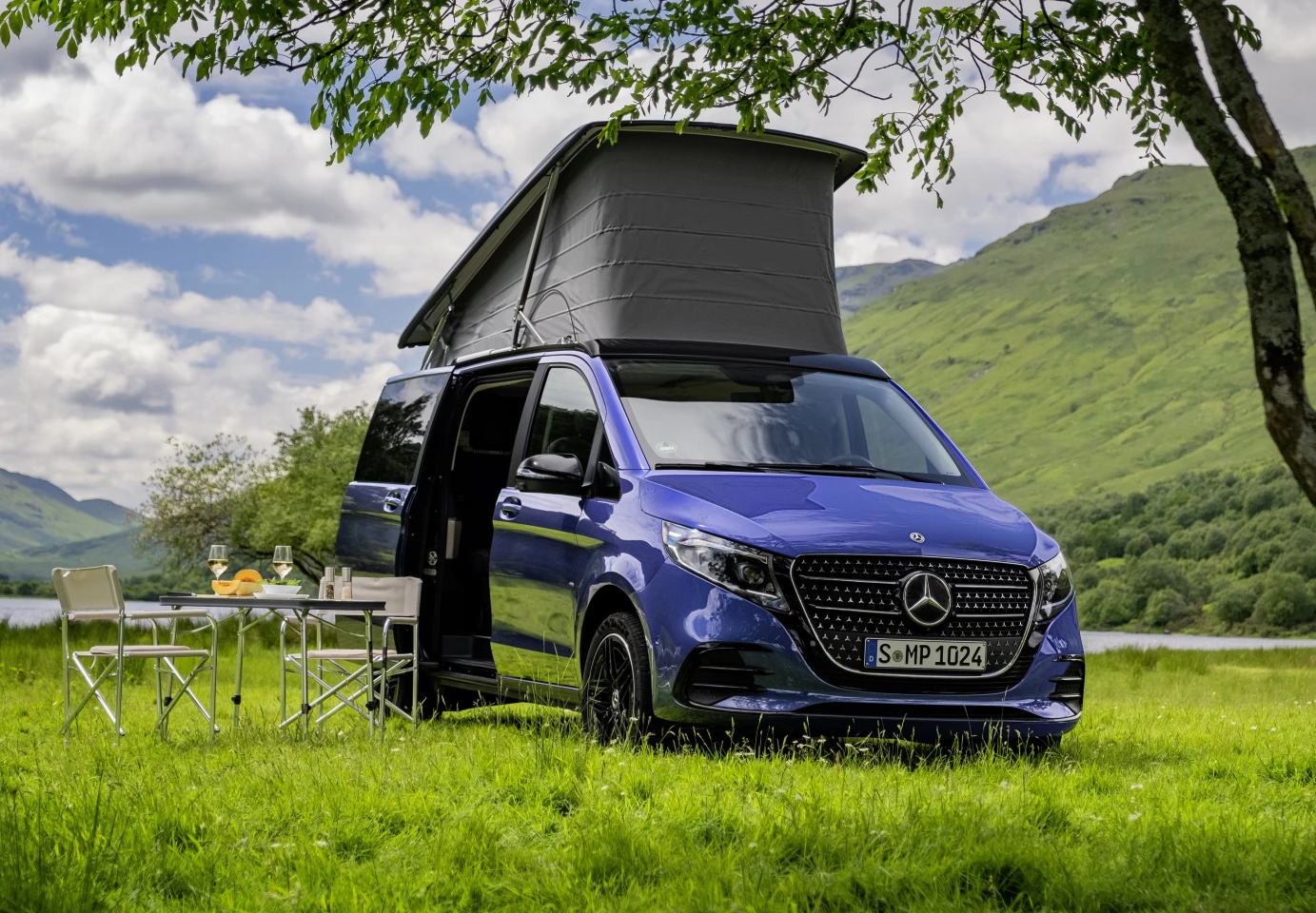 Mercedes-Benz Marco Polo at a gorgeous, green base camp in Scotland
