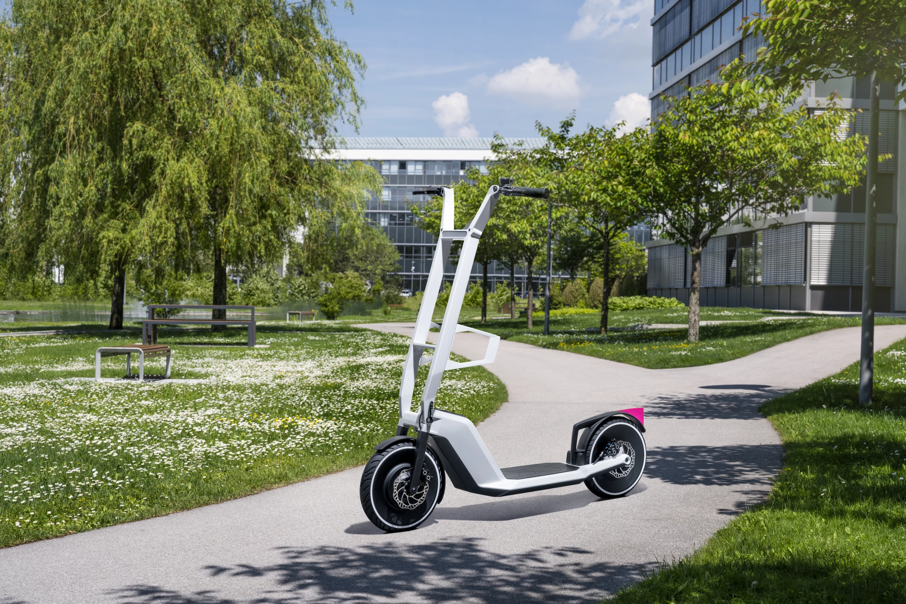 The Clever Commute electric kickscooter concept features a hub motor in the front wheel and a removable battery pack