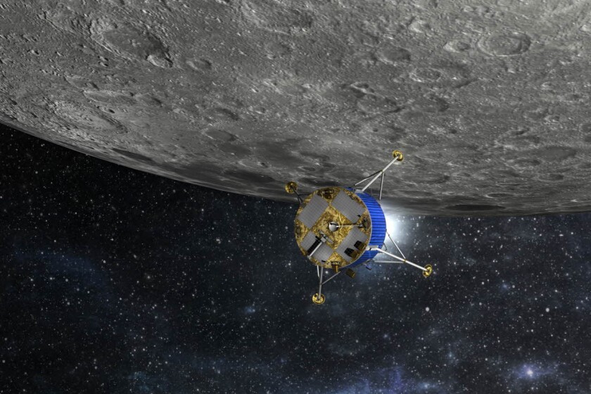 The ESA Lunar Lander making lunar orbit insertion burn
