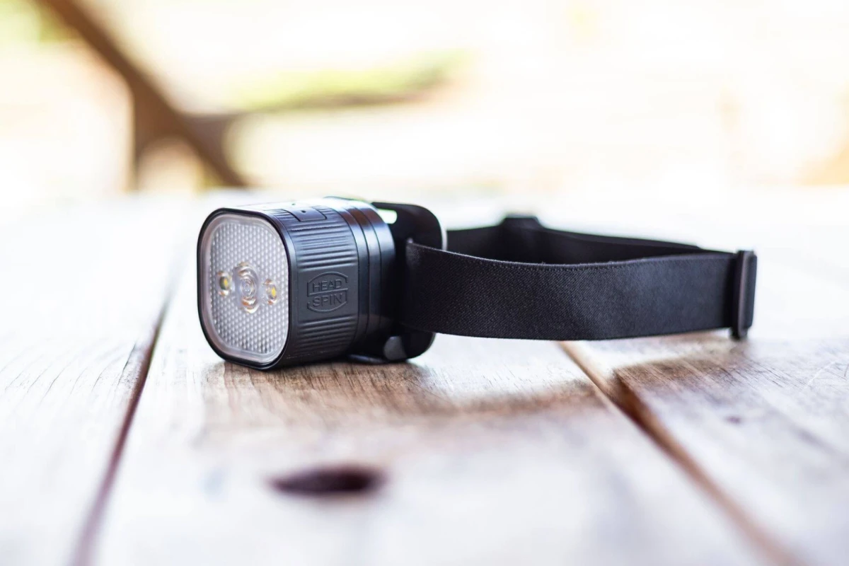 The HeadSpin on its headlamp mount