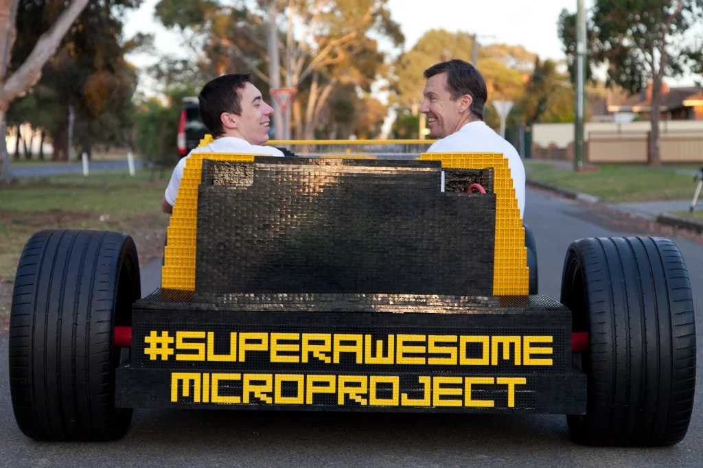 The air-powered Lego roadster is reported to be the first of many in a series of projects for the Super Awesome Microproject team