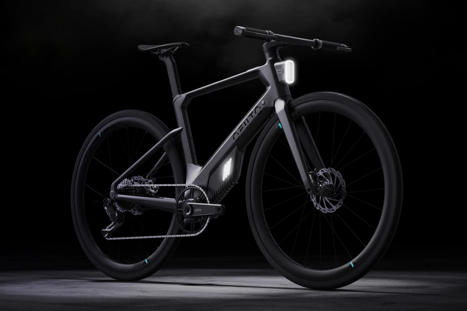 All of the electronics are IP54 water-resistant, meaning they can withstand being sprayed from any direction – the module with the side lights is not the battery, which resides inside the down tube