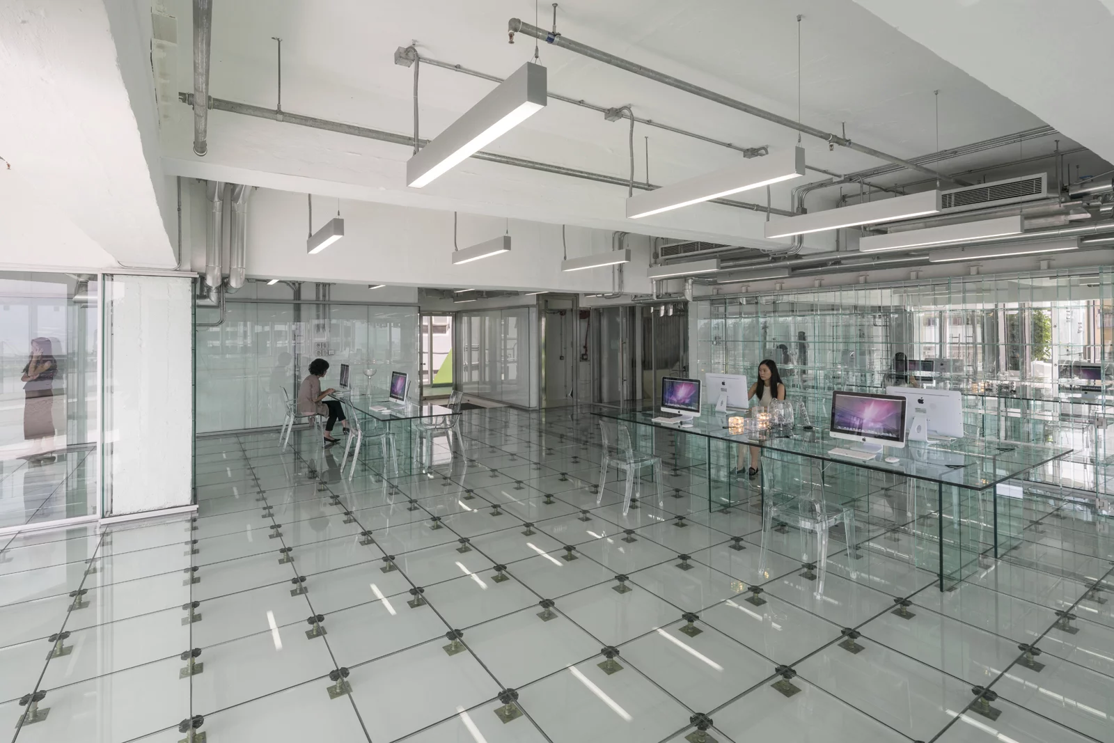 Glass walls, glass floor, glass tables, glass ... well, you get the picture