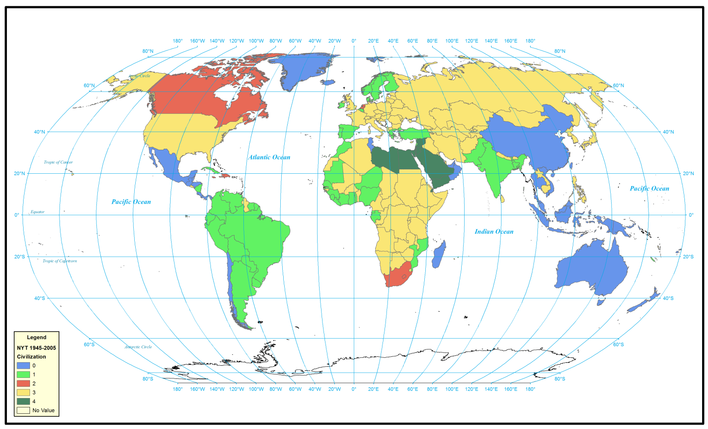 World "civilizations" according to NYT, 1945-2005 (Image: Leetaru)