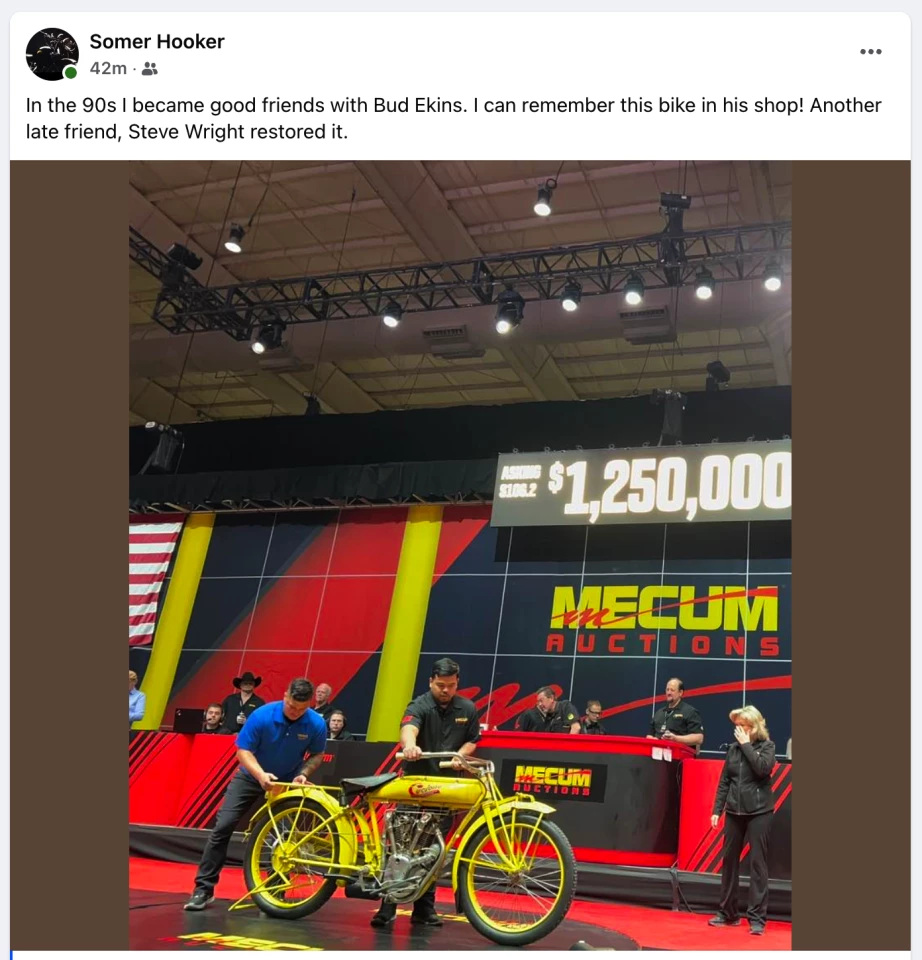 Somer Hooker has been writing about vintage bikes since they were new. Today he's covering the Las Vegas auction for NewAtlas and when the world record bike sold, Somer already knew it from several angles. Here's his facebook post