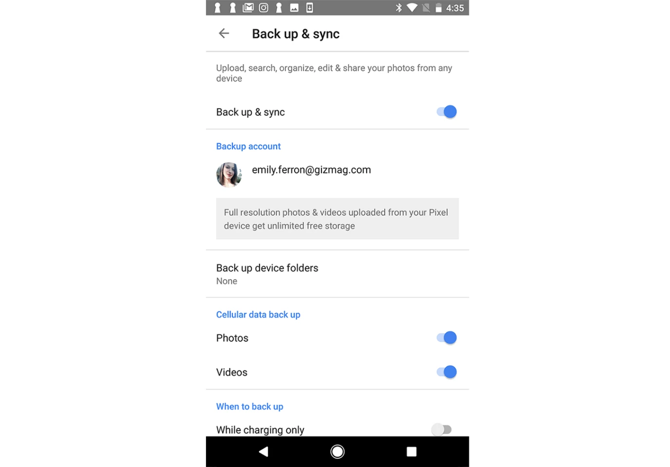 Back up & sync options in Google Photos