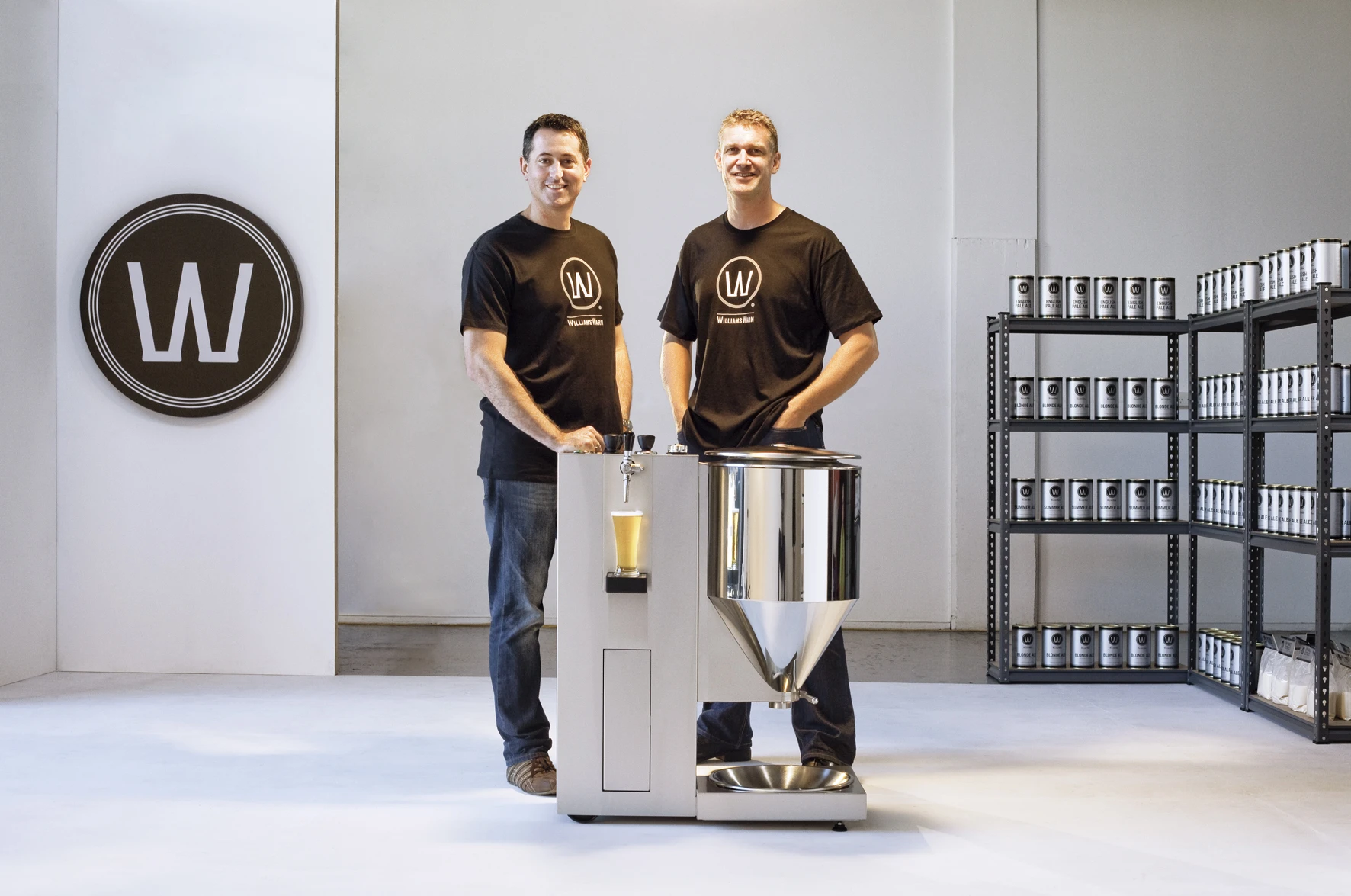 Ian Williams and and Anders Warn, with the WilliamsWarn beer brewing machine