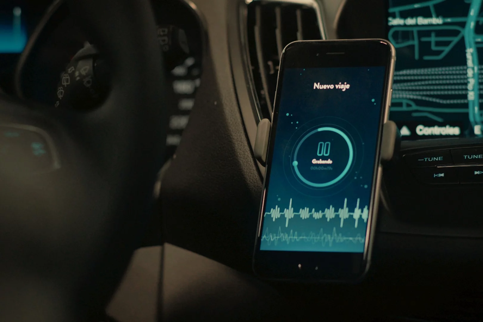 The app lets parents record the noises and movements of their own car to create an accurate replication