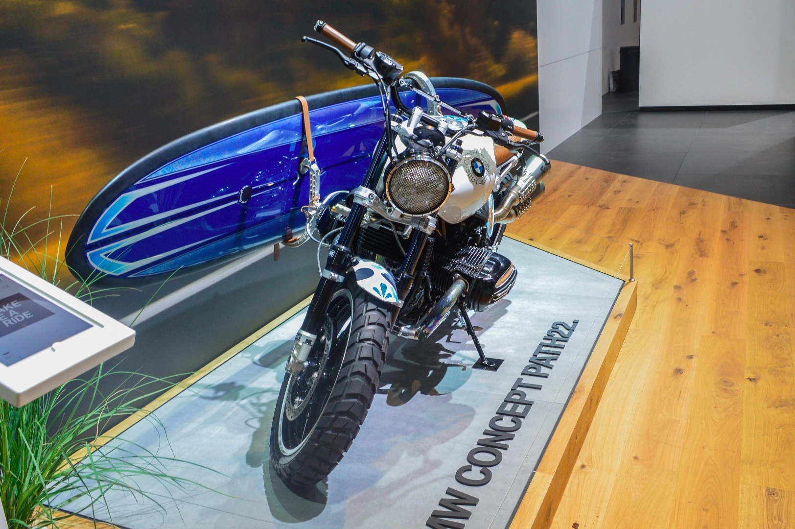 The mechanism for carrying a surfboard is the centerpiece of the BMW Concept Path 22