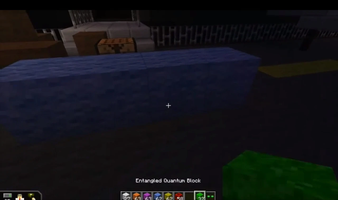 In qCraft, entangled quantum blocks instantly resolve to the same appearance as each other