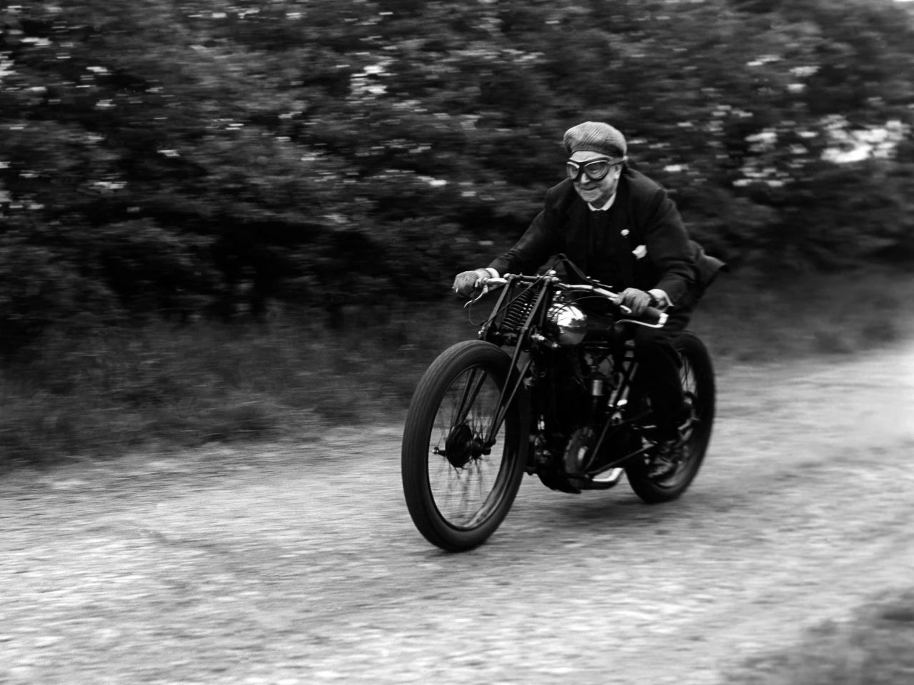 George Brough on one of the bikes which made him a household name