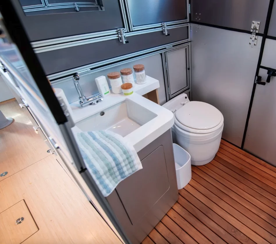 Much larger than some wet bathroom closets, the Capax's semi-dry bathroom has a little elbow room