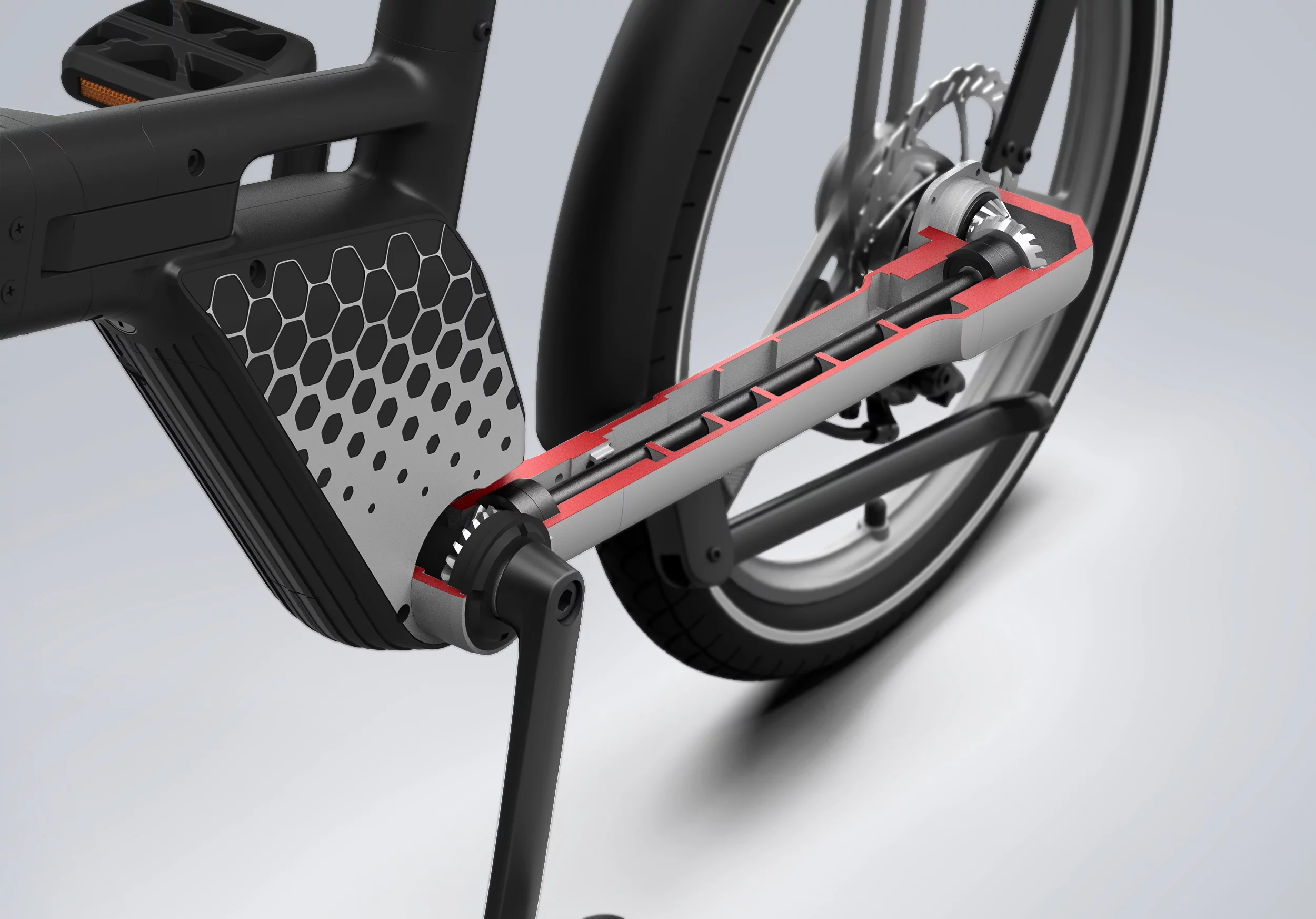 Honbike says that its shaft-drive system should offer maintenance-free rides for more than 25,000 miles