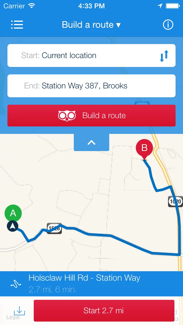To use the app, you start by inputting your starting point and destination, and then creating a mapped route between the two