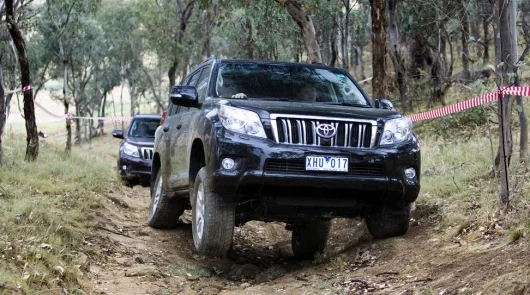 Test driving the Toyota Prado Landcruiser over some very rough terrain