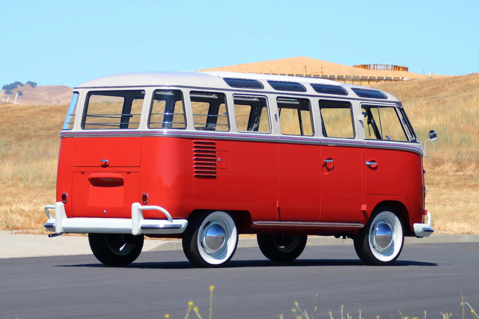 The "Woods Find" 1959 Volkswagen Deluxe 23-window Samba that will go to auction by Mecum on Friday, August 18, 2017 (Lot F86). The Samba has covered just 200 miles since a no-expense-spared rotisserie restoration, won 'Best Luxury Bus' at the Vintage Volkswagen Club of America Show on April 23 and comes with 400 photos charting its redemptive journey from being abandoned in the Oregon Woods to becoming one of the stars of the most prestigious automotive gathering on Planet Earth. Auction Description