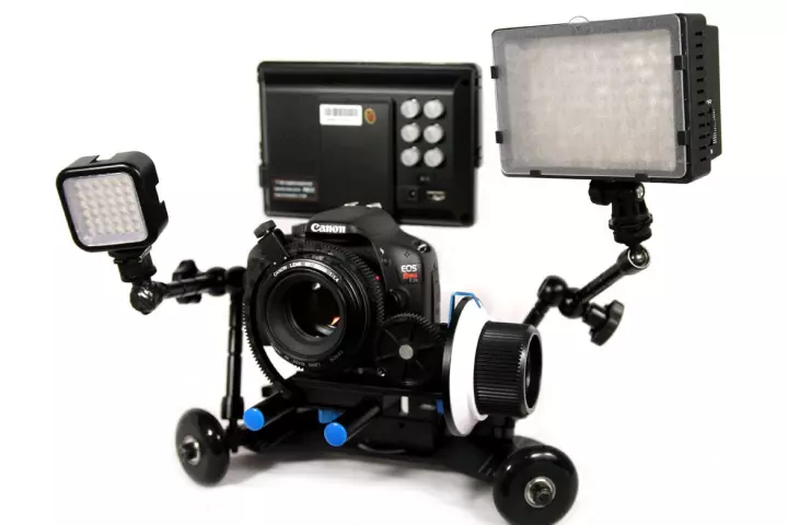 Two holes on each axle can also be fitted with different attachments, such as friction arms to hold lights, monitors, a Glif iPhone mount, or other accessories