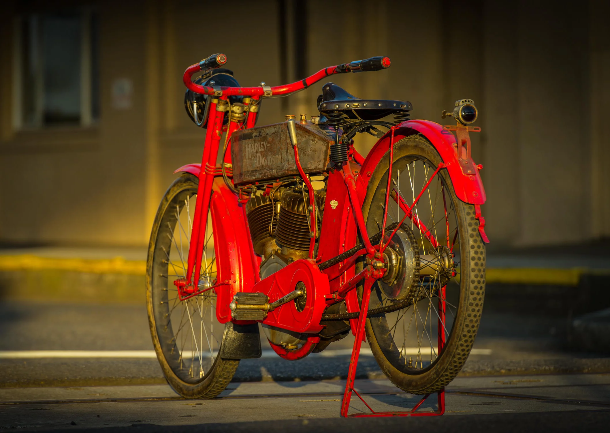 This 1912 Harley-Davidson X8E Big Twin comes with a rather distinctive paint scheme. Legend has it that McQueen and his buddy Von Dutch rattle-can painted the bike red during a late-night drinking session