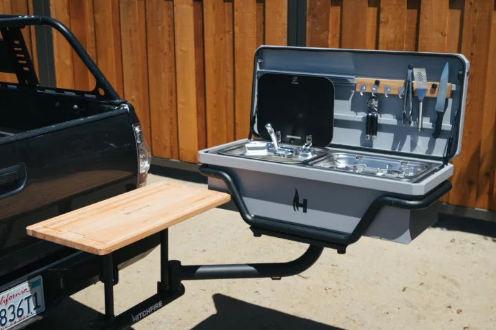 An alternative to the slide-out kitchen, the Hitch Kitchen puts a full kitchen space behind the bumper for camping, overlanding, tailgating and more