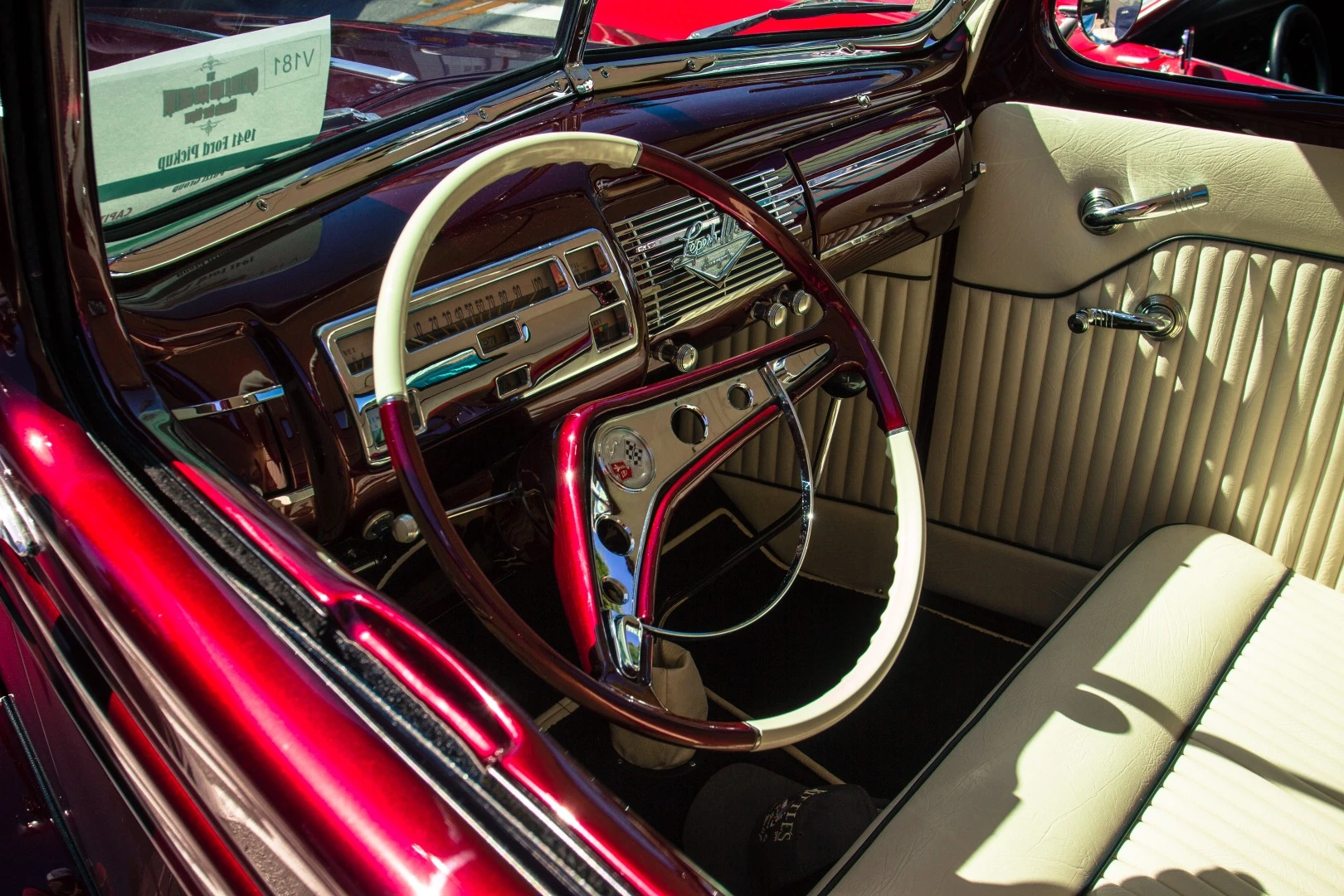 The interior of the 1941 Ford Pickup meticulously restored