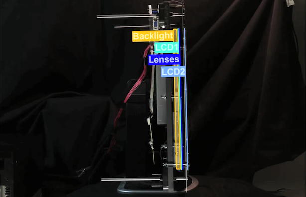 Side view of the two LCD panel prototype display