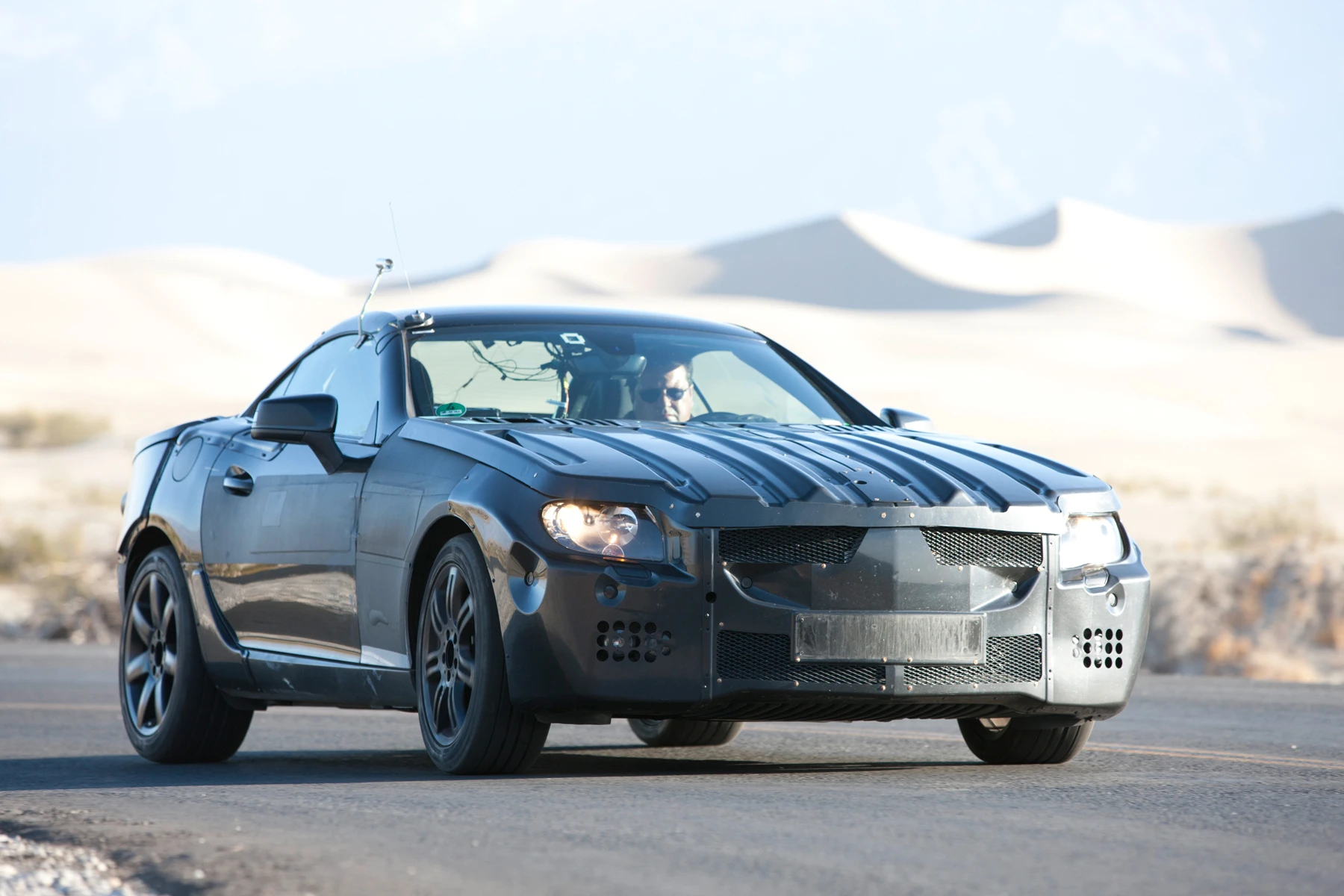 The switchable glass roof being tested on the SLK in Death Valley