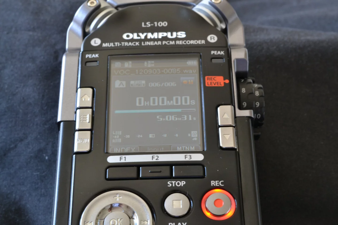 First press of the REC button allows users to check input levels before recording begins on the second press