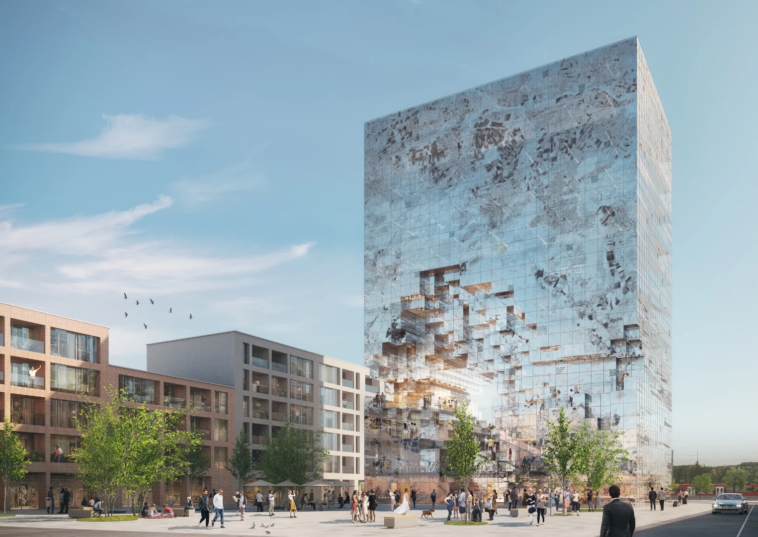 The Milestone's facade will serve as a public space with stairs, terraces and platforms, as well as a walkway right through its center